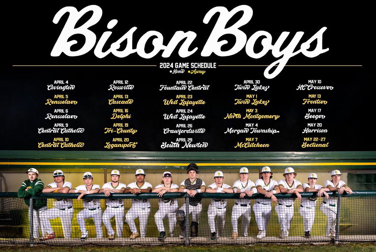 Bison Baseball 2024 Game Schedule

#BisonBoys X <a href="/BC_BisonAD/">Benton Central Athletics</a> X <a href="/INHoosierConf/">Hoosier Conference</a>