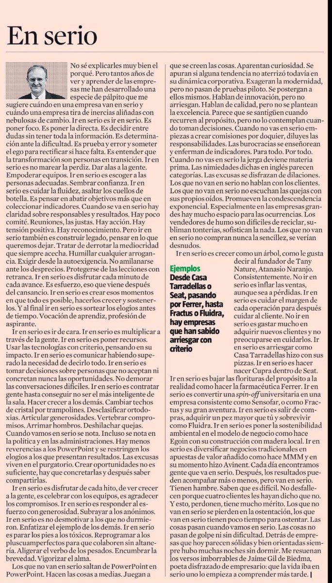Lectura recomendada 👇🏻 Para la dinámica de las empresas y por qué no para la vida misma.

Cómo es ir: En serio?

✍🏻 <a href="/XavierMarcet/">Xavier Marcet</a>
