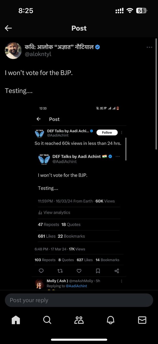 pulkitn3's tweet image. I won’t vote for the BJP. 

Testing….

#XAlgo 
@alokntyl @AadiAchint