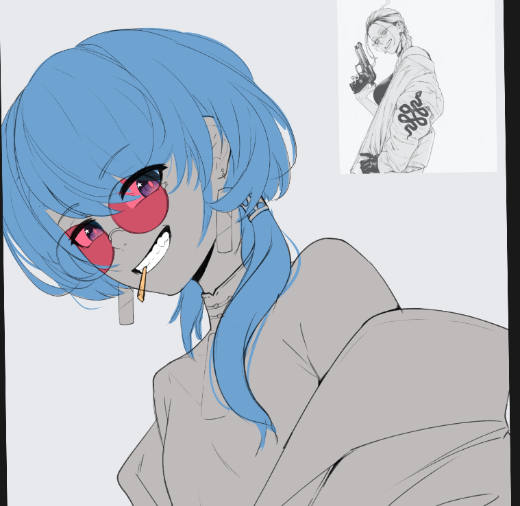 Just a quick doodle warmup
saw Suisei's new outfit and it gave me Gokurakugai vibes and have to get this out of my system.