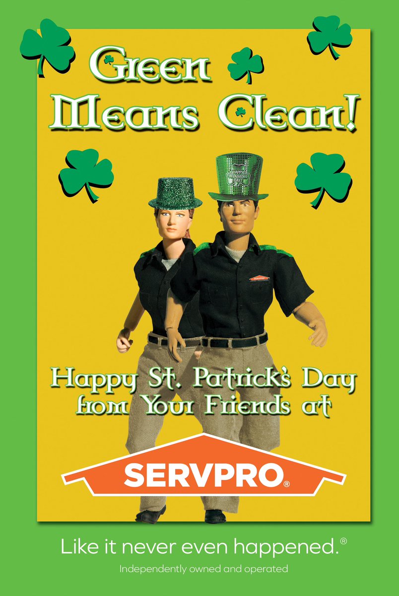 Happy St. Paddy's Day from SERVPRO of Beverly/Cape Ann! May your day be filled with luck, laughter, and a little extra green! Remember, if your luck runs out and you need help with any cleanup, we're always here for you. 🍀 #StPatricksDay #SERVPRO #Beverly #CapeAnn