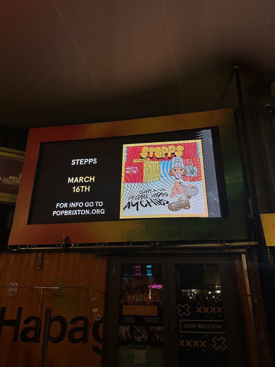 Not me seeing my own artwork on the billboards at Pop Brixton last night yoooo this is crazy 😭🎉🎉 Shoutout @friendsinmyends for reaching out to me do the art launching STEPPS, their new residency at @PopBrixton . Thank you once again ❤️