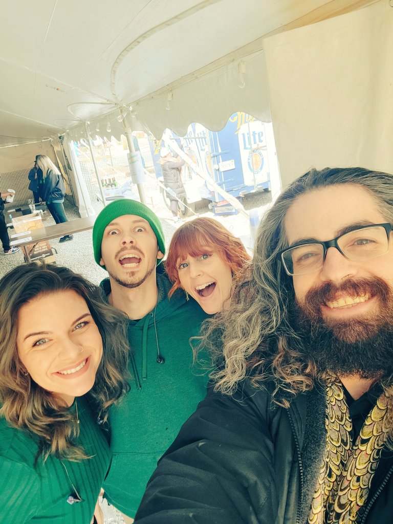 FunkMasterHutch's tweet image. We're all really happy that I'm able to play @GodsUnchained weekend ranked while we wait for soundcheck! #GUmobile

@theindigosmusic #StPatricksDay #tentparty #multitasking #efficiency