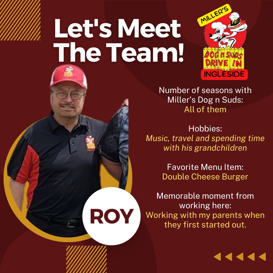 Our staff is a very important part of the Miller's Dog n Suds family.  We would like to take an opportunity to introduce our team to all of you!  You probably already know Roy, but here are some interesting facts you may not know.