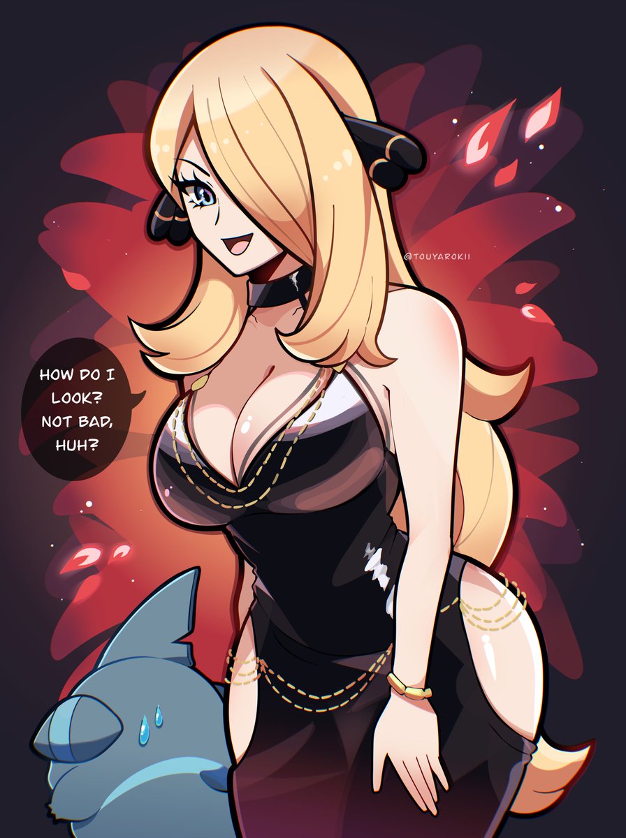 Cynthia from Pokemon but in that one sexy black dress-