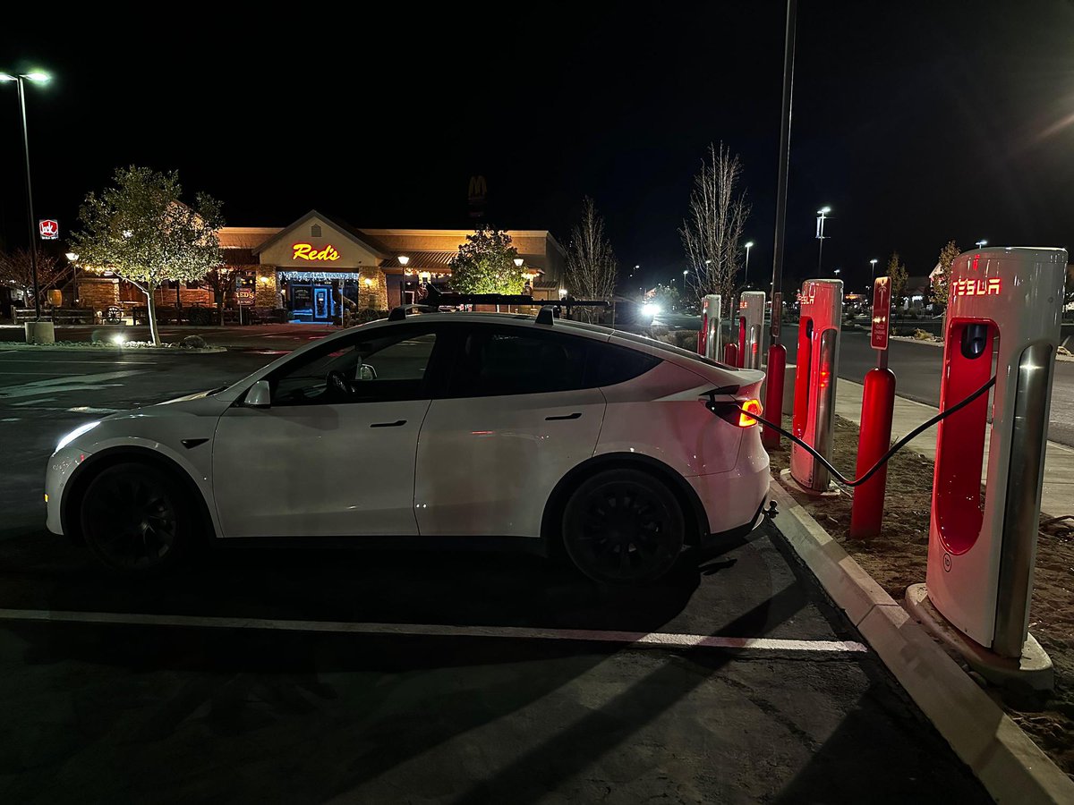 Red's Bar & Grill in Fernley — next to twelve 250kW Tesla Superchargers — is only 93 miles from Black Rock City. redsfernley.com