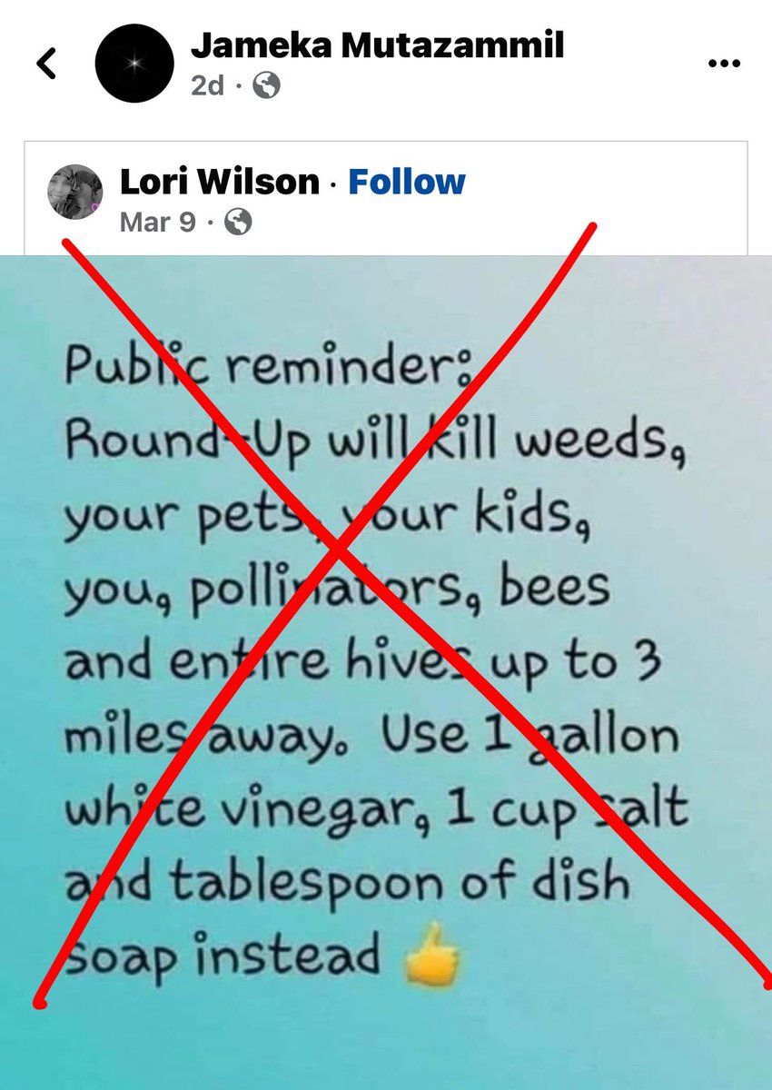 An inconvenient truth: ‘Homemade herbicide’ of salt, vinegar and soap is more expensive and toxic than glyphosate in Roundup. 

For more context, check out this post by Professor Andrew Kniss (<a href="/WyoWeeds/">Andrew Kniss 🌱</a>): 👇🏻👇🏻👇🏻 🌱 plantoutofplace.com/2014/06/salt-v…

#TheMoreYouKnow
