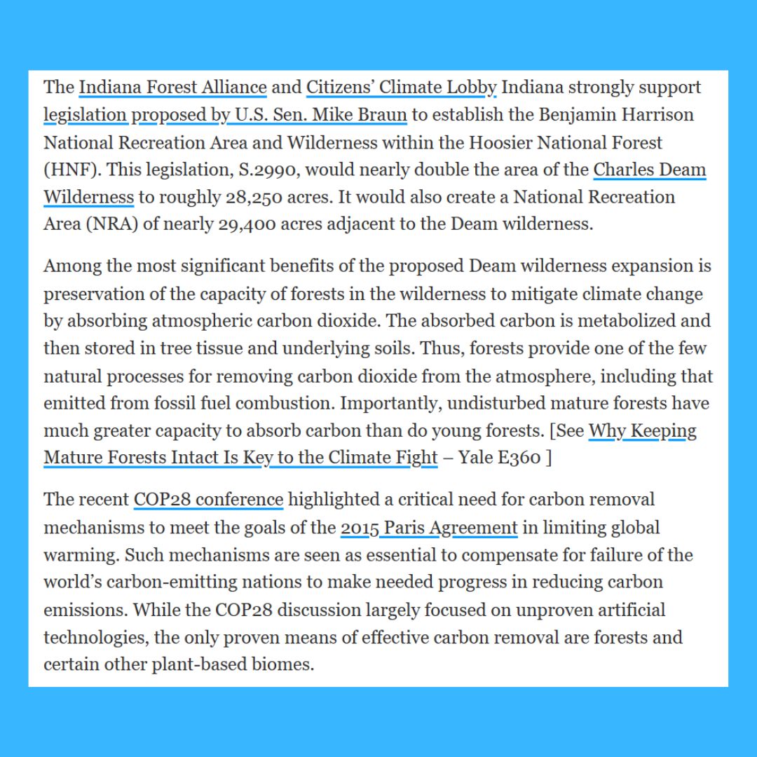 ICYMI: We published two articles in the Herald Times in February supporting Sen. Braun's bill to expand Deam Wilderness.

Read the full articles here: 

Letter to the Editor: buff.ly/48XbPNV 
Column: buff.ly/4azKrab