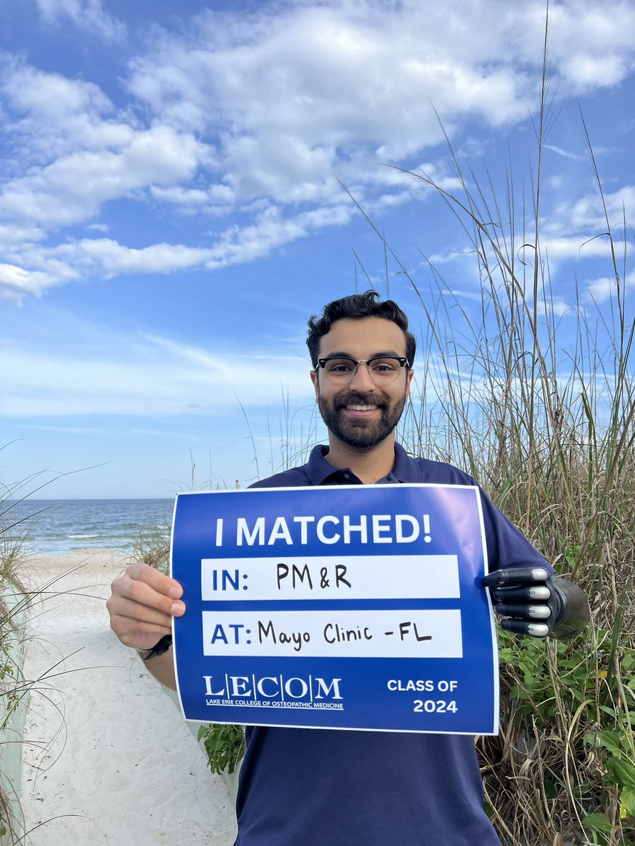 I am very excited to continue my training in Physical Medicine &amp; Rehabilitation at <a href="/MayoClinic/">Mayo Clinic</a> in FL! I am extremely grateful for the endless support, advice and encouragement I have received at every step in my journey. Can’t wait to see what’s next 🦾