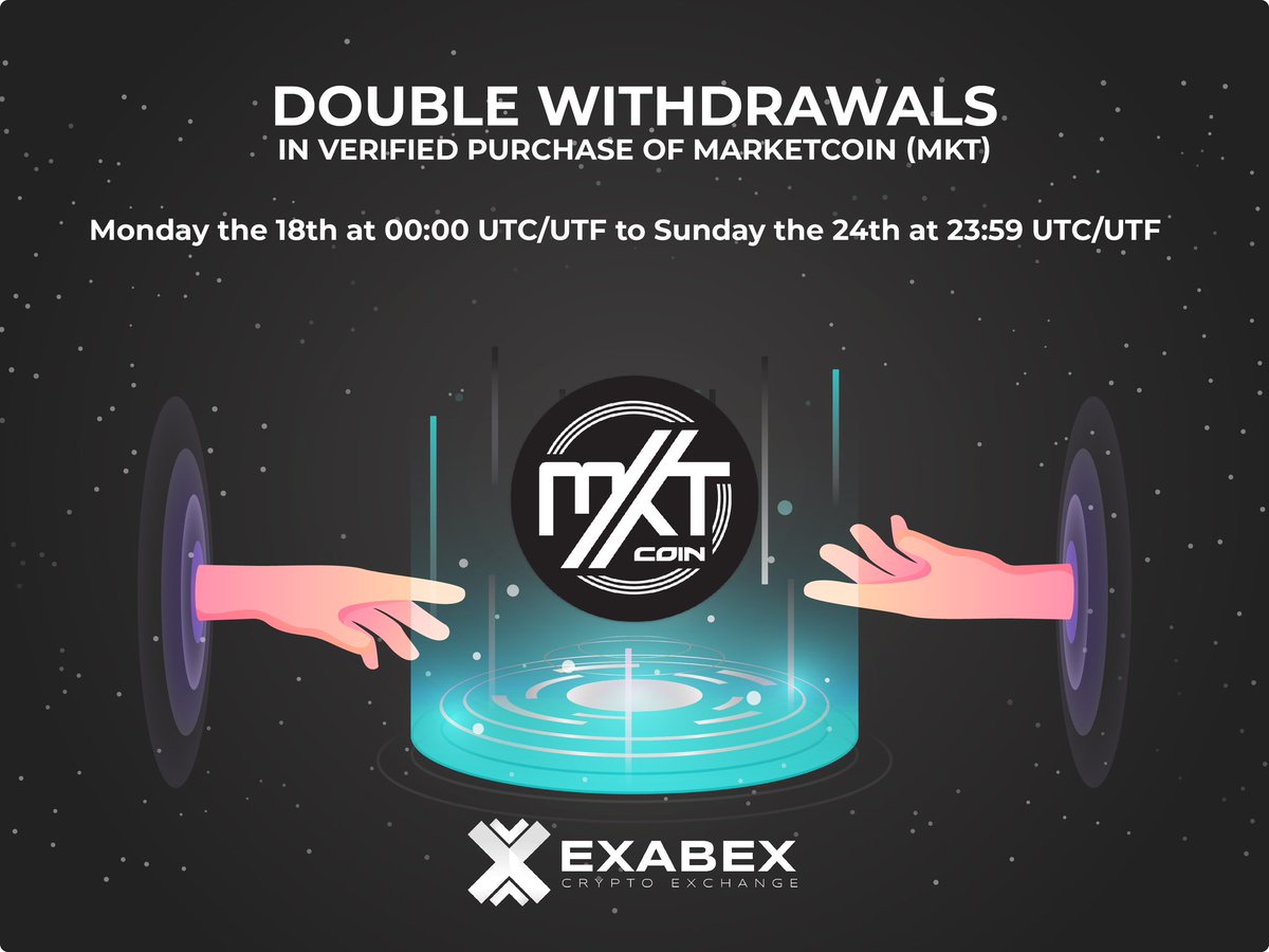 exabex's tweet photo. 1/2 As gratitude to the Marketcoin community for their support since our launch, from Monday the 18th at 00:00 UTC/UTF to Sunday the 24th at 23:59 UTC/UTF https://t.co/Tzh4o5zHQn