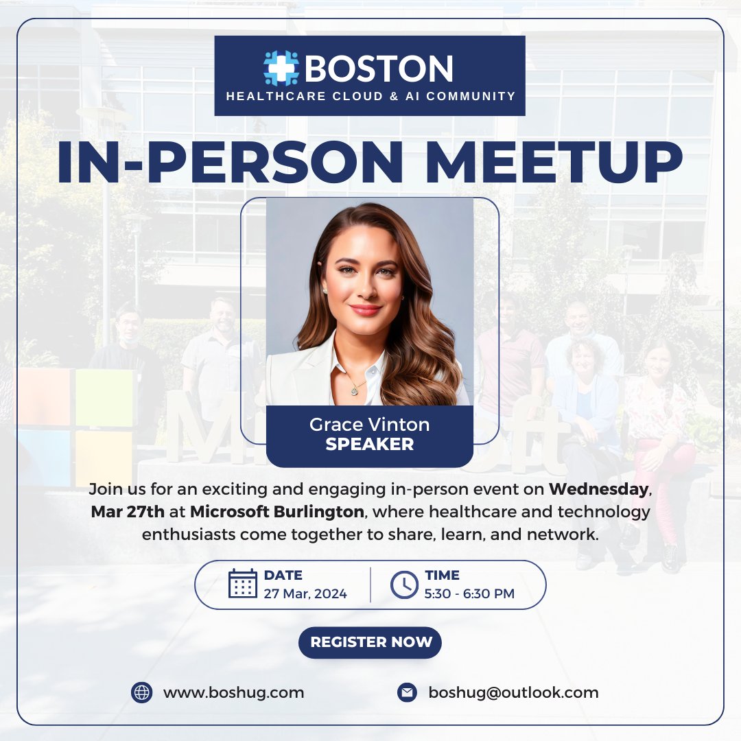 Join us on  3/27 at Microsoft Greater #Boston for a session with
@HITeaWithGrace! 

*The Rise of The Patient Informaticist & The Patient-Orchestrated Tech Stack*

Details: ow.ly/3CV650QMyvy 

#MedX #PatientAdvocate #hcldr #Healthtech #DigitalHealth #WomeinHIT #mvpbuzz