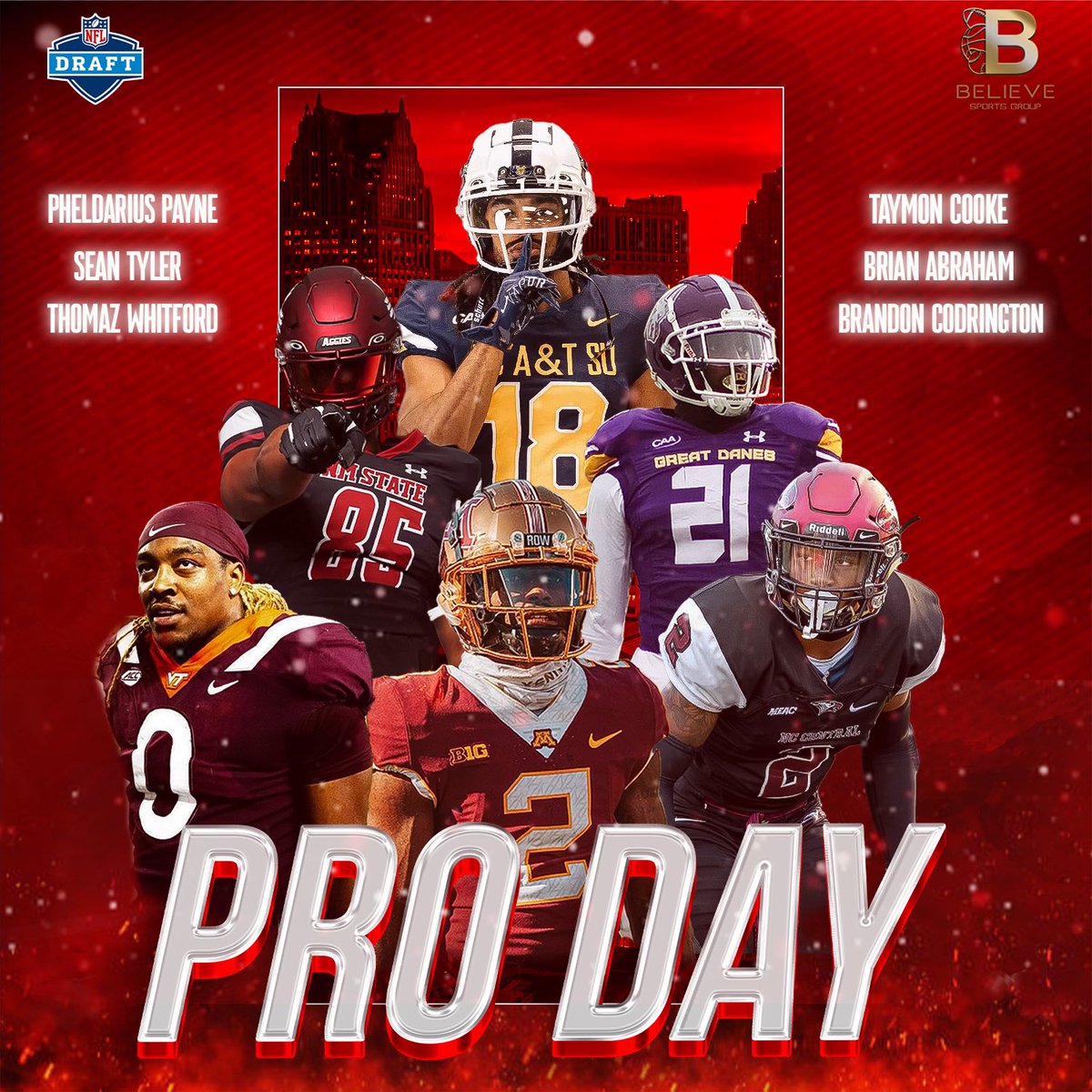 Pro Day Szn! #BelieveTheMovement @seantyler04 @TaymonCooke @Pheldarius @Bsteel80 @ThomazWhitford @BryTime15