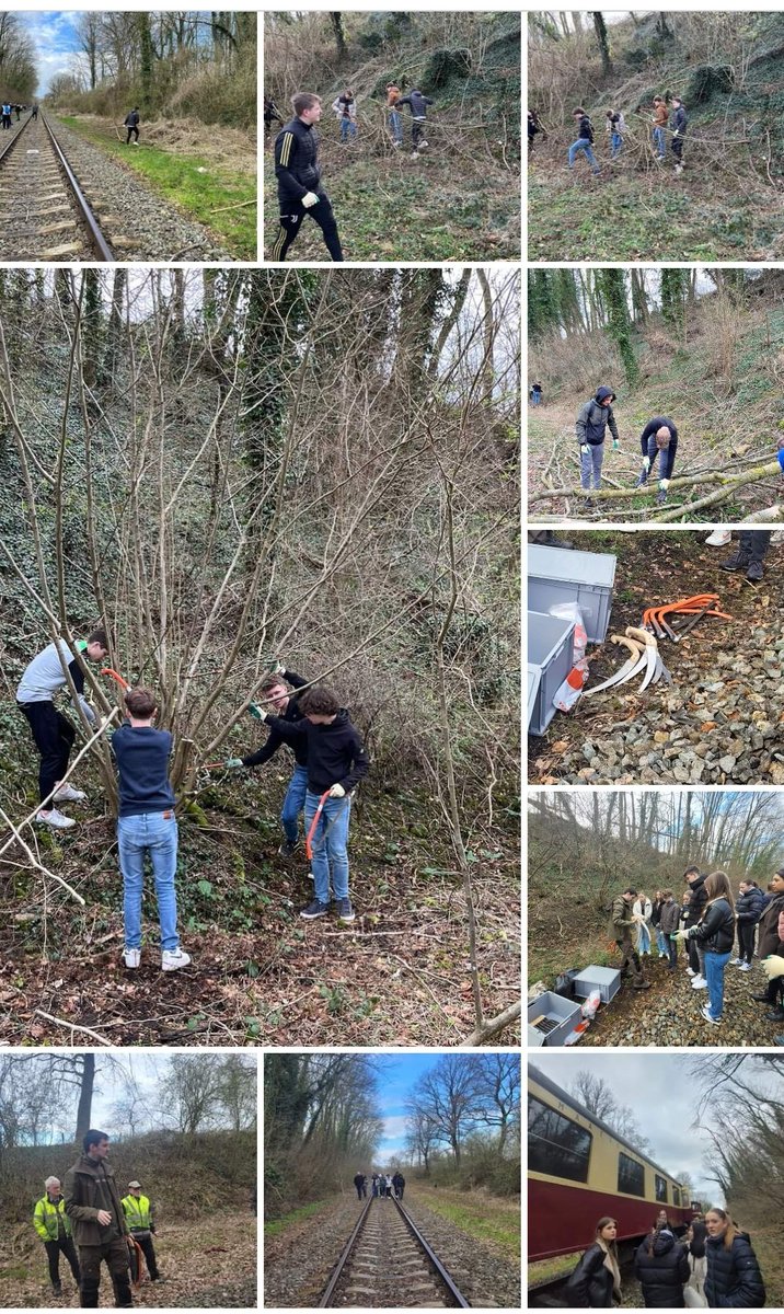 JUBILEUMDAG • 4MAVO reisde per stoomtrein van Wijlré naar Eys. Onderweg werd een groot deel van het talud opgeruimd, met medewerkers van Stichting Limburgs Landschap.