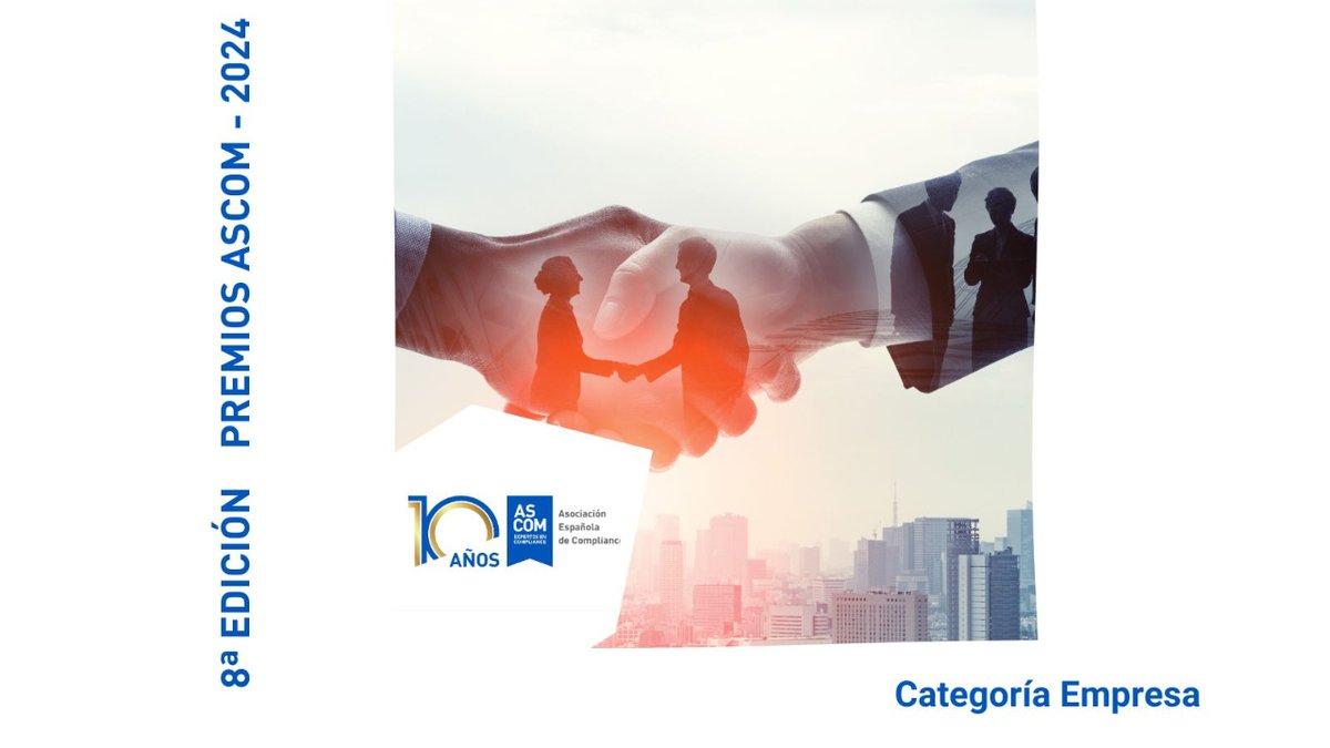 ascomGRC's tweet image. #PremiosASCOM 2024 🏆🏆
¿Conoces alguna #empresa que haya sobresalido por ejercer la función de #Compliance? Si es así, puedes presentar su candidatura a los premios ASCOM 🔝
Toda la información aquí asociacioncompliance.com/premios-ascom/ 
 #complianceofficer #compliance #asociacióncompliance