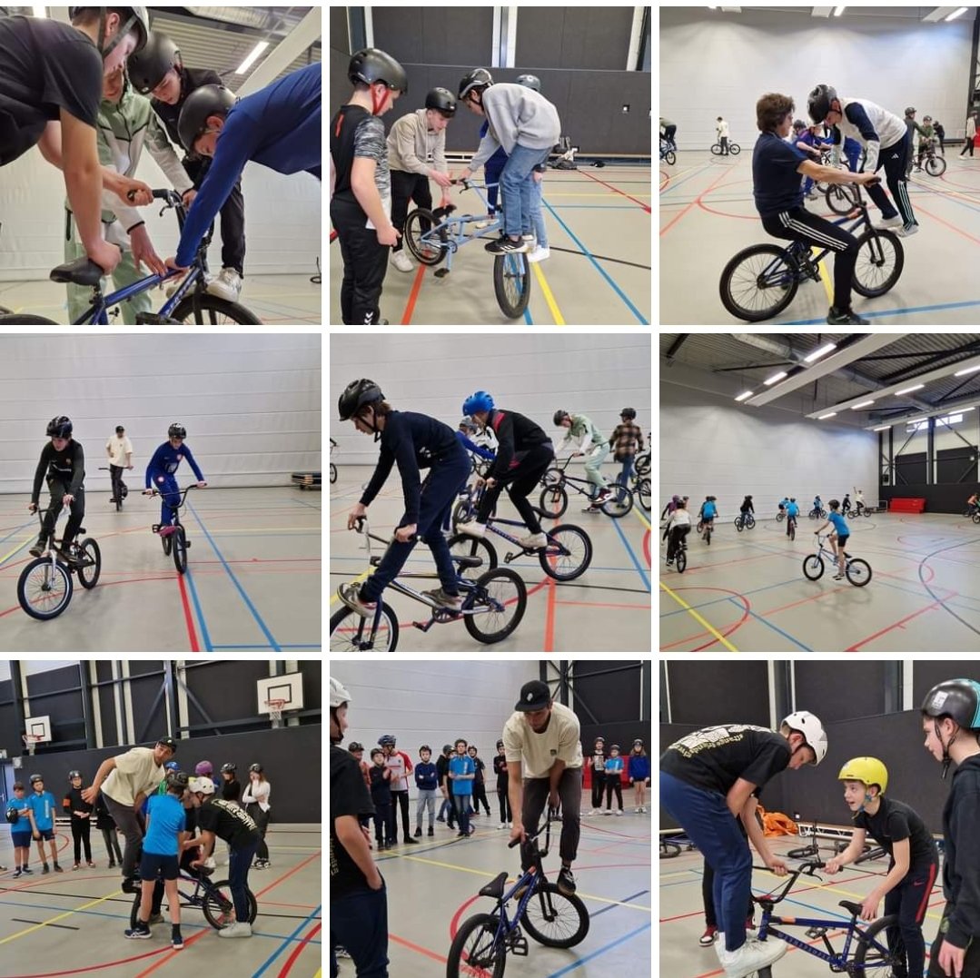 JUBILEUMDAG • Een spectaculaire workshop BMX freestyle door wereldkampioen Sietse van Berkel. De onderbouwers leerden allerlei coole truukjes op de BMX.