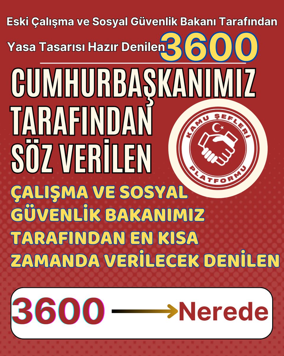 Seçimlerin üzerinden tam 9 ay geçti, #BirinciDereceye3600 ek göstergede hiçbir adım atılmadı! #KamuŞefleri Platformu @RTErdogan @_cevdetyilmaz @isikhanvedat @memetsimsek @omerrcelik @avabdullahguler @akbasogluemin @_aliyalcin_ @OnderKahveci @tgrthabertv @anadoluajansi