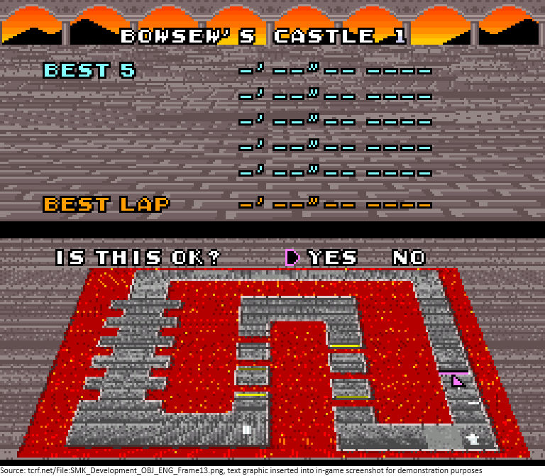 MarioBrothBlog's tweet photo. Development files for Super Mario Kart contain early localization graphics for the English version of the game, including a version where Bowser is called "Bowsew", as seen below. https://t.co/TaQJXxYrOr