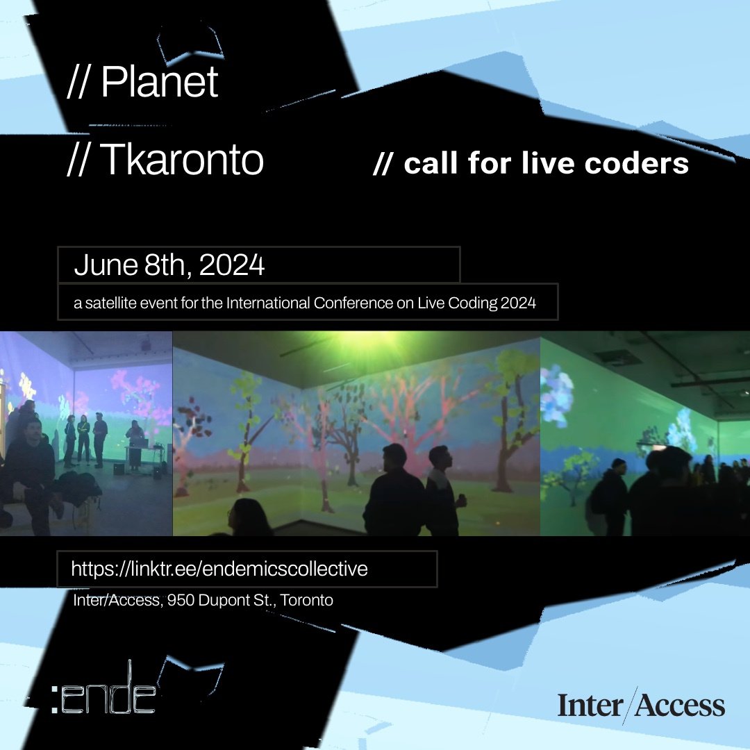 Looking for live coders! —musicians and visualists— for a night of live code performances in an immersive projection environment:
PLANET TKARONTO: a satellite event for ICLC 2024, June 8, Toronto

Call for performers with more info:
bit.ly/planet-tkaronto