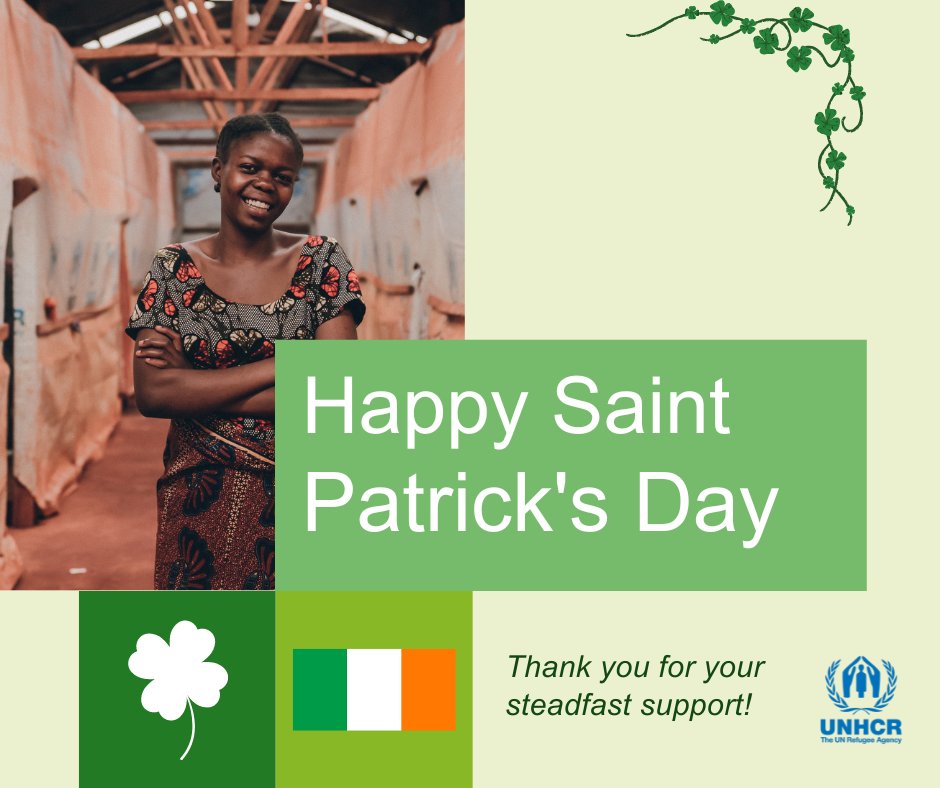 Happy #StPatricksDay, 🇮🇪 ! Warmest thanks to the Irish people and @IrlEmbTanzania @Irish_Aid 🙏for your solidarity and support to refugees and asylum seekers in Tanzania, which has helped #UNHCR deliver life-saving humanitarian assistance & sustainable solutions.