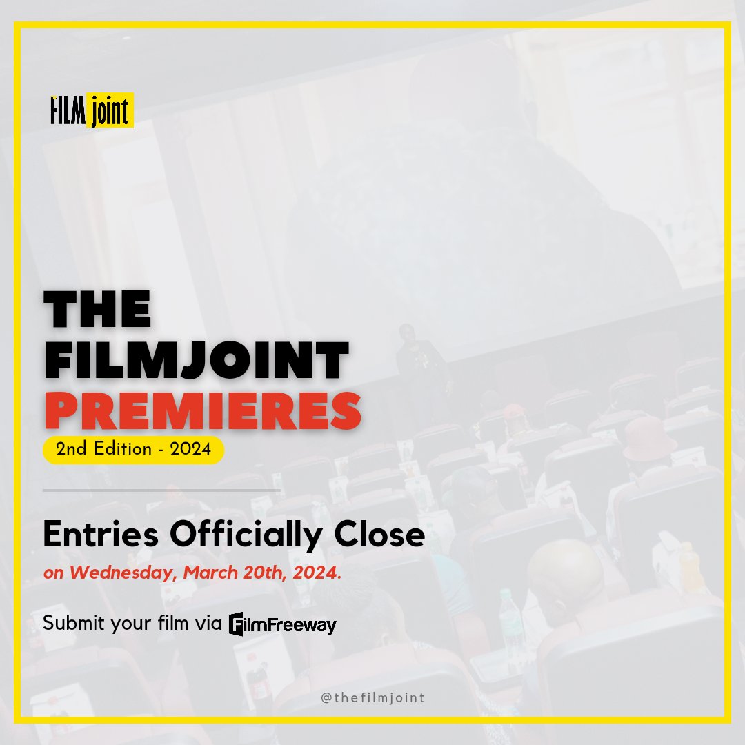 ⏳Last Call for Filmmakers!
#TheFilmjointPremieres 2nd Edition!
Don't miss your chance to showcase your work on the big screen in a grand style.

Submit now via FilmFreeway or use the link in bio before entries close on Wednesday, March 20th!

#thefilmjointpremieres #thefilmjoint