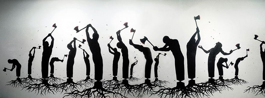 Many artists have realized their obligation and power to take initiative to raise climate issues and I thank them for doing so. ❤️👏 #art #ClimateActionNow “Killing Ourselves” #artist Pejac