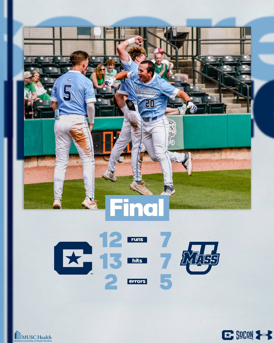 BALLGAME!!! The Citadel completes the three-game sweep over UMass! #OurMightyDogs