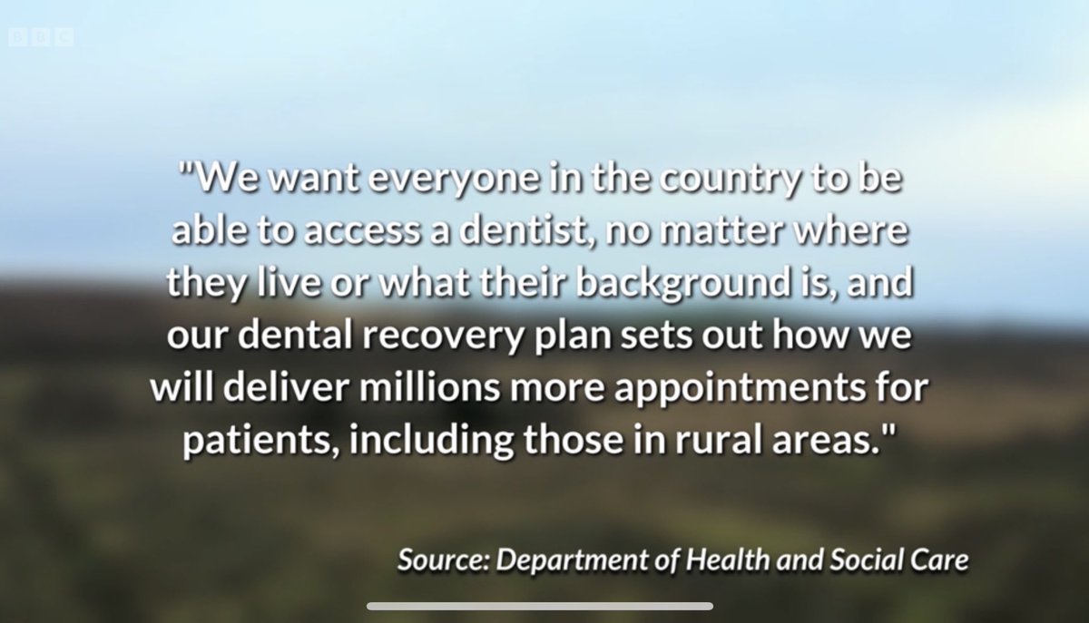 The ambitions stated by Minister <a href="/andrealeadsom/">Andrea Leadsom</a> on tonight’s @BBCCountryfile are undeliverable via her NHS Dentistry Recovery Plan.

❌There’s not a penny of new money in this plan - it’s recycling existing spend

❌ Nothing boosts capacity to deliver millions of new appointments