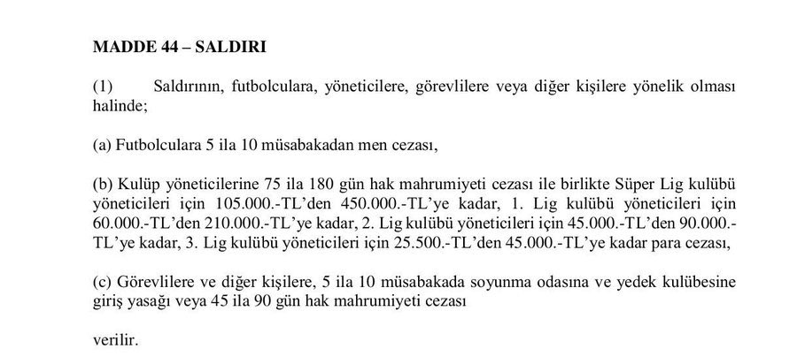 Taraftar ve oyunculara saldıran 

• Oosterwolde
• Fred
• Osayi
• Batshuayi

Futbol Disiplin Talımatı'nın 44.maddesi gereğince 5 ila 10 maç arası ceza almalı. <a href="/TFF_Org/">TFF</a>