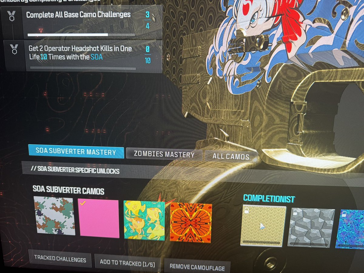 Any reason why the Gilded challenge on the SOA subverter isn’t available even though all base camos are unlocked? <a href="/SHGames/">Sledgehammer Games</a> <a href="/Activision/">Activision</a> <a href="/CallofDuty/">Call of Duty</a> <a href="/ATVIAssist/">Activision Support</a>