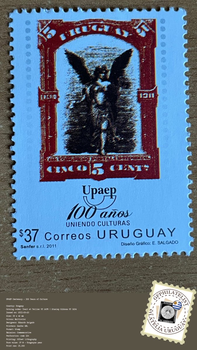 GPhilatelist's tweet photo. A curiosity about one of the 🇺🇾 stamps that appear in the latest episode of @ExploringStamps (12:43) The Yt UY195 issued in 1911 commemorating the first South American postal congress, origin of the @Union_UPAEP, was reproduced on 2 other stamps, Yt UY2476 &amp; Yt CU2609 #philately https://t.co/nfpmLnZ9Y9