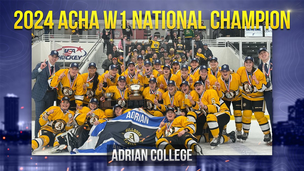 🚨 ADRIAN IS A HOCKEY SCHOOL! 🚨

@AdrianWD1Hockey ARE YOUR 2024 @ACHAWomensD1 NATIONAL CHAMPIONS!!!

#ACHA #CollegeHockey #2024NationalChampionships