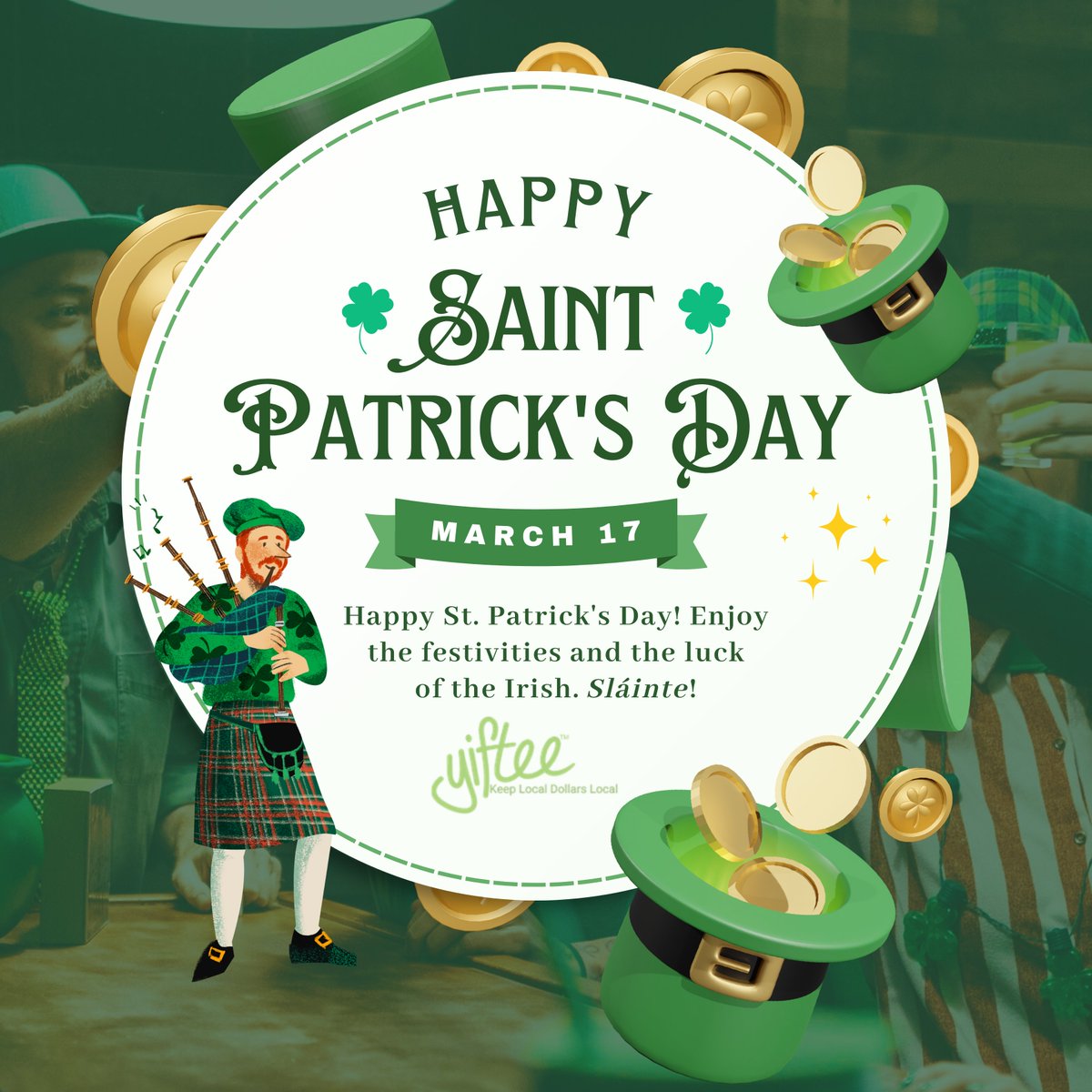yiftee's tweet photo. 🍀 Happy St. Patrick's Day from Yiftee! 🌈
What better way to celebrate than by supporting your favorite local businesses?
#StPatricksDay #SupportLocal #SpreadTheLuck #yiftee #shoplocal https://t.co/KqsV30eOho