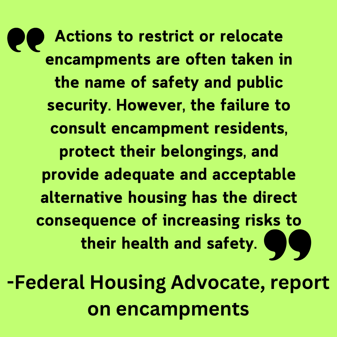 stopsweepsvan's tweet photo. The Federal Housing Advocate @HousingLogement also recently released a report on encampments, condemning the current carceral approach to homelessness and calling on municipalities to end forced evictions.

The City seems to be - yet again - ignoring these requirements. https://t.co/aQ0ErzqKM2