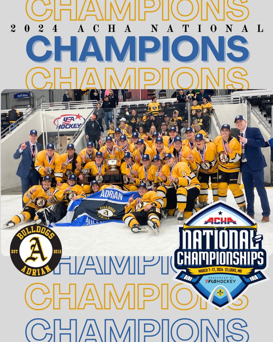 achawomensd1's tweet photo. We have 👑 the 2024 ACHA W1 National Champion, the @AdrianWD1Hockey! #ACHAnationals2024 #womenshockey https://t.co/HdFprdJk2x