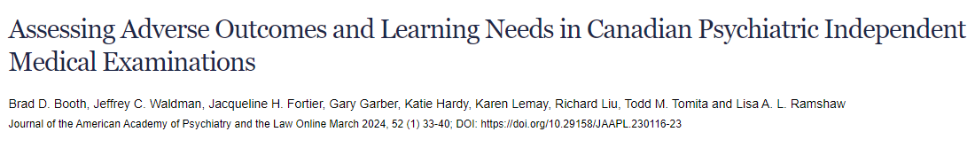 A New study in The Journal of the American Academy of Psychiatry and the Law by Brad Booth found that many psychiatrists performing independent medical examinations do not have formalized training. jaapl.org/content/52/1/3…