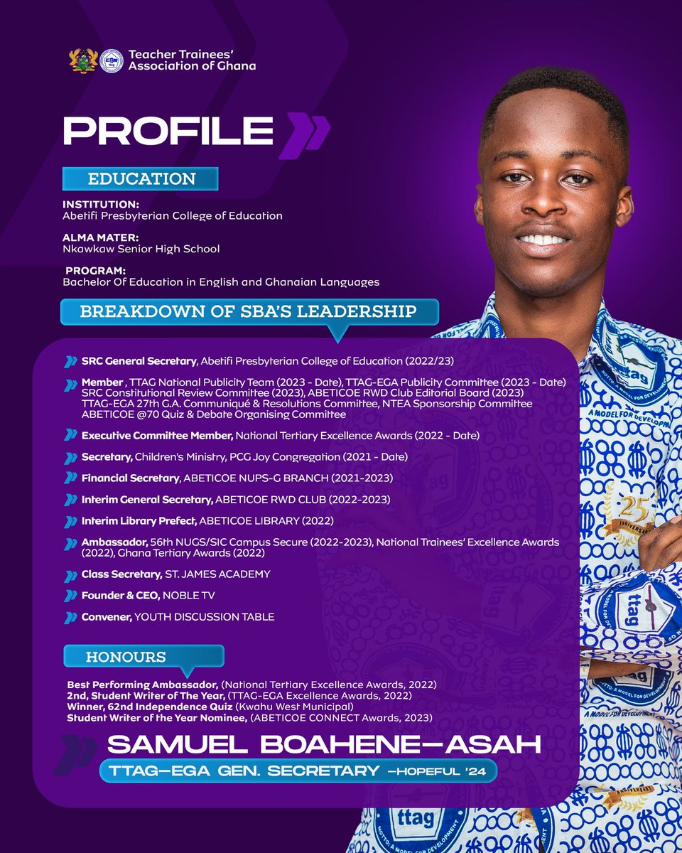 Digital_SBA's tweet photo. Fellow EGARIANS, I seek to serve you with the requisite experience and exposures I have had.
Together, we will strategically reposition the Association and make it more relevant in our current dispensation.
#NobleWrites ✍️
#Digital_SBA 🇬🇭
#InformationMinister https://t.co/jjJqhk8UVg