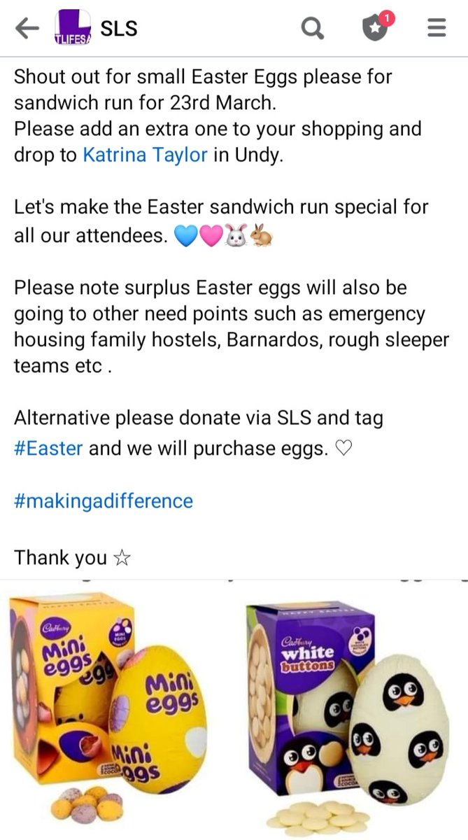 Please help donate Easter eggs. Undy drop off or via SLS account and we can purchase ♡