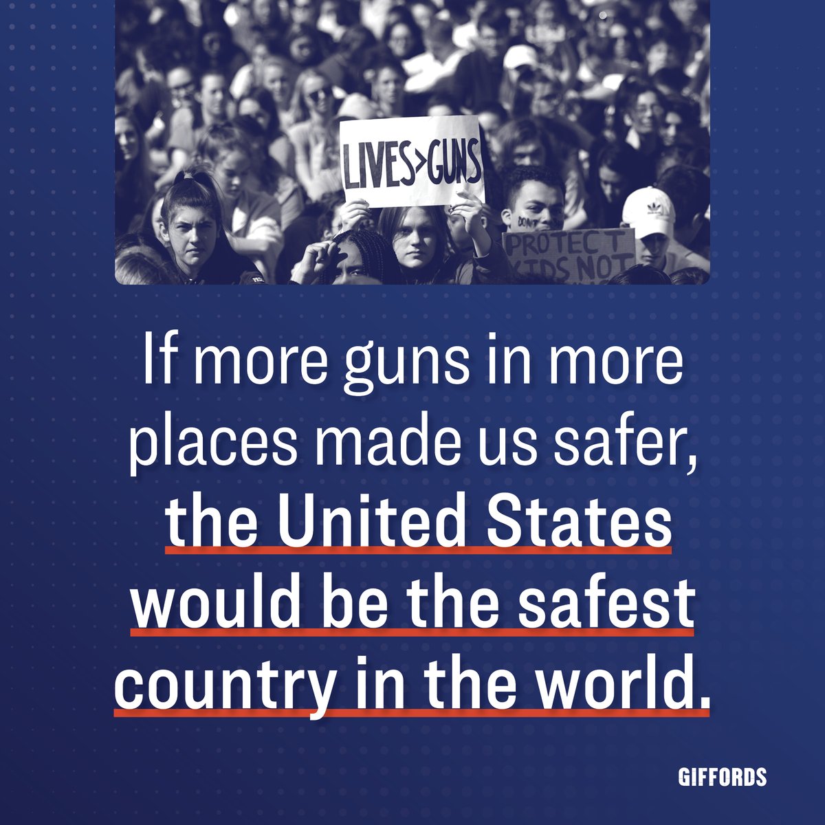 GIFFORDS_org's tweet photo. The United States has the weakest gun laws and the highest rate of gun violence of any high-income country.

The gun lobby’s extreme “guns everywhere” agenda is failing our communities. https://t.co/VO5PRS1jg9