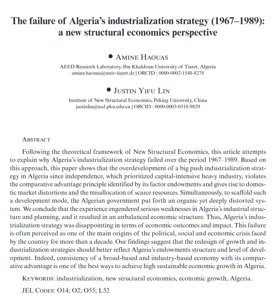 We proudly announce the leading article of Issue 90 of the @rhi_ihr, in which Amine Haouas (@univ_tiaret) & Justin Yifu Lin (@PKU1898) explain the crucial role of comparative advantage in Algeria's industrialization. Open access until April 30th: doi.org/10.1344/rhiihr…