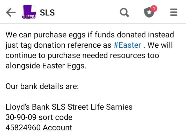 We also appreciate financial donations. All receipts given for items purchased. Every £1 goes directly on those we help across Bristol Gloucester and Wales ♡