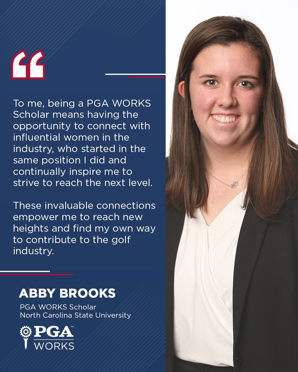 Learning from the best in the industry.❤️ For North Carolina State University student Abby Brooks, being a #PGAWORKS Scholar allows her to grow as a leader and inspires her to continue to impact lives through golf, both on and off the course.