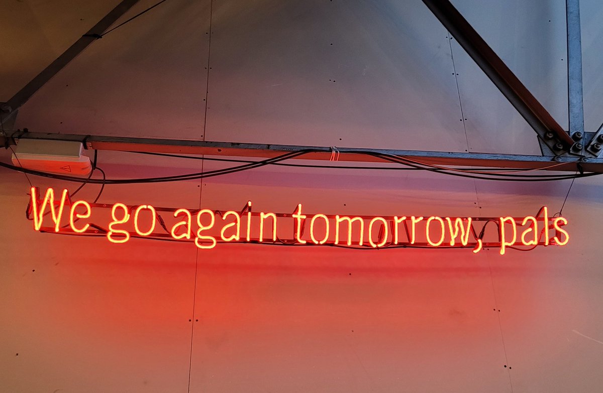 #DandD19 is at @SlungLow's space in Leeds this year, which has this fabulous sign. It captures the conversations and sense of community from the last couple of days (summed up by @improbable1's Phelim McDermott): We're all in this together; let's keep going.