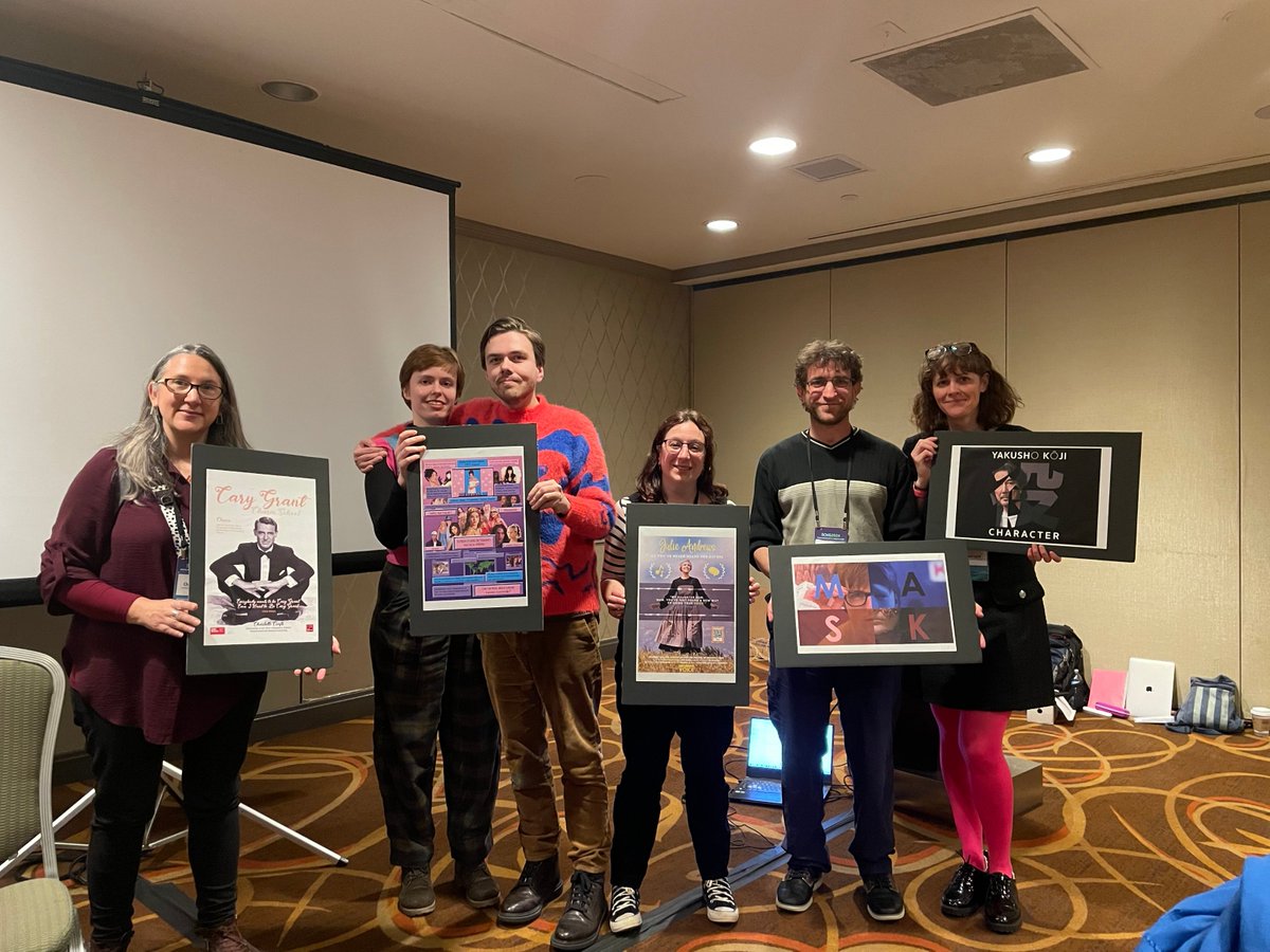 Very proud of the Screen Stars Dictionary roundtable that I co-chaired with @ColleenLaird for #SCMS24, featuring @charlottecrofts, @JemSaunders1, @plastovy_narcis and Jiří Anger - seen here with the posters we all made for the occasion!