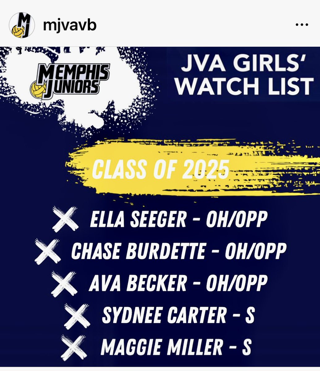 Excited to be named to the Junior Volleyball Assoc Watch List! ❤️ #2025setter #memphisjuniors