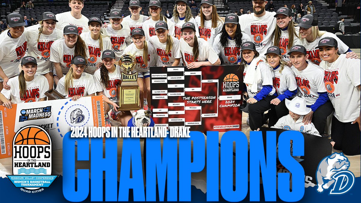 👑CHAMPIONS CROWNED👑 @DrakeWBB claims the 2024 Hoops in the Heartland Title and the Automatic bid into the NCAA Tournament‼️ #ValleyHoops