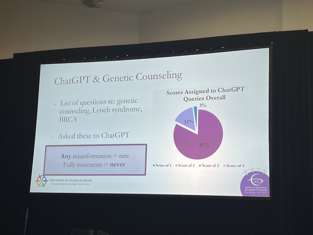 Congrats ⁦@JharnaMPatel⁩ & Dr. Marina Stasenko on use of #chatGpT in #geneticcounseling in #gynonc! #sgo2024 #PowerofSharedPurpose ⁦@SGO_org⁩ ⁦@GOG⁩ ⁦@NRGonc⁩ ⁦@IGCSociety⁩ ⁦@ASCO⁩ ⁦@Perlmutter_CC⁩ ⁦@acog⁩ ⁦@gyncsm⁩