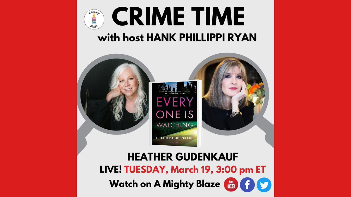 'Everyone is Watching' by @hgudenkauf is 'a stay-up-all-night-and-finish thriller: a do-or-die reality show, a cast of disturbing characters, and a drumbeat that starts pounding on page one,' says @juliathrillers ('Night Will Find You'). Crime Time. 3 PM ET TODAY