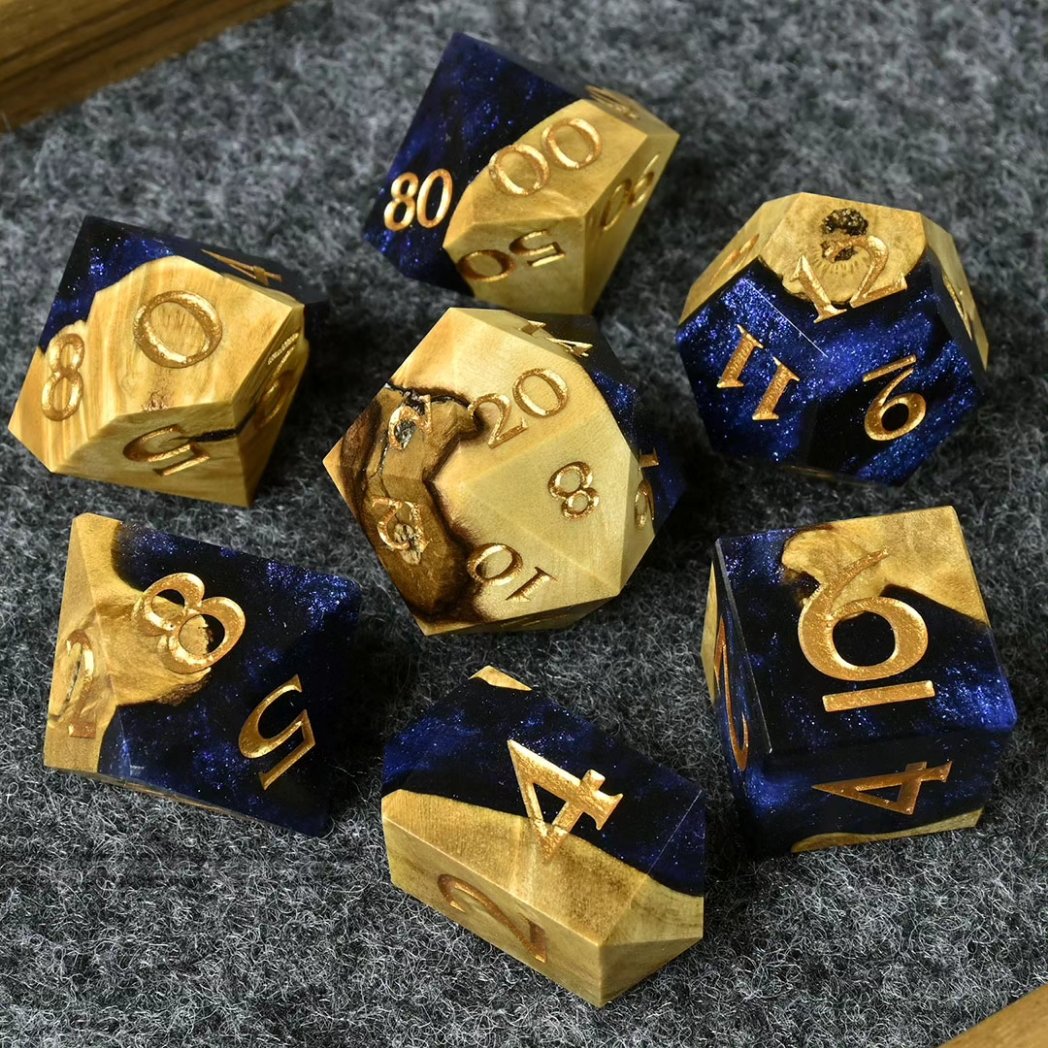 Buckeye Burl wood & resin hybrid dice set. #ttrpg #dnddice