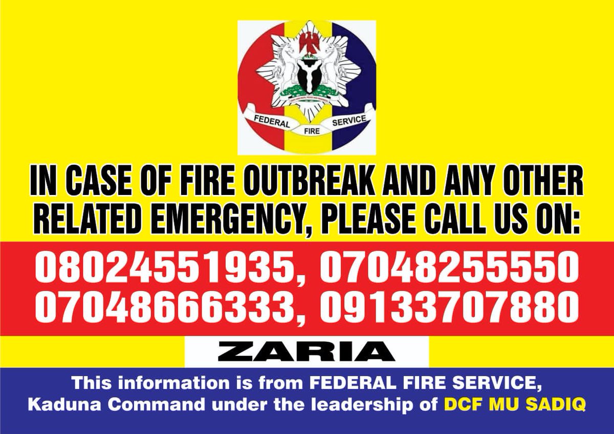 FedFireKaduna's tweet photo. What to do when there is a fire?   everyone has a way to react to shock but the best way to respond in an emergency is to call👩🏻‍🚒
Safety begins with You and I.

#SafetyFirst 
#Kaduna
#emergency https://t.co/m91iDrZt8B