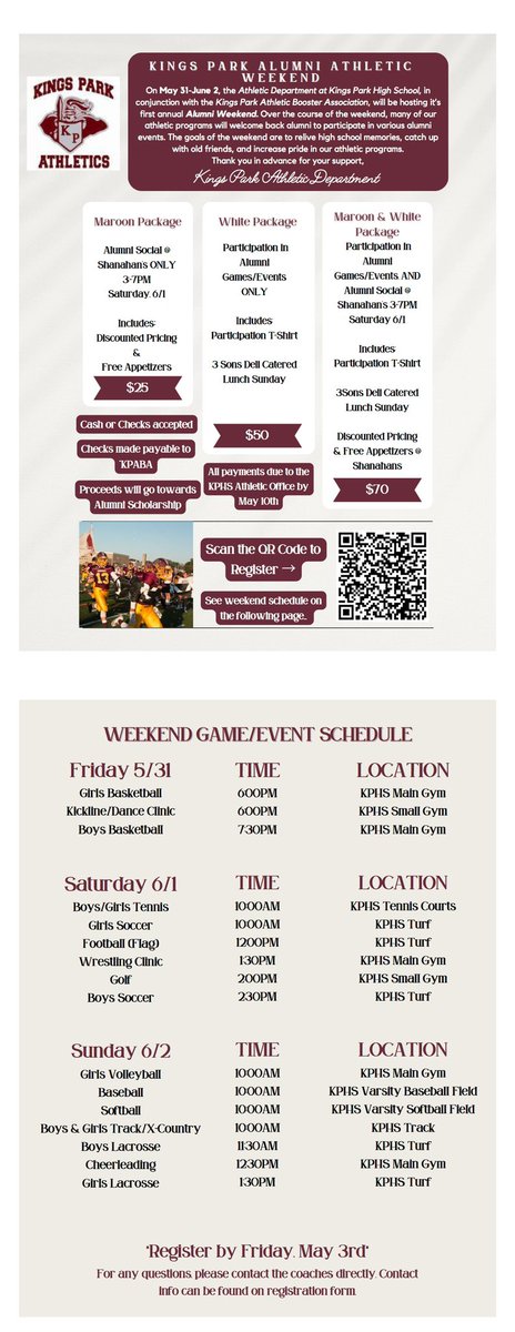 coach_abreu_kp's tweet photo. Registration officially open for the @KPCSDAthletics Alumni Weekend! Games/Events all weekend long, 5/31-6/2. Catch up with old friends and have fun lacing up the sneakers/cleats again. Proceeds to go towards Alumni Scholarship. #KPPride https://t.co/TIm4hStLdt